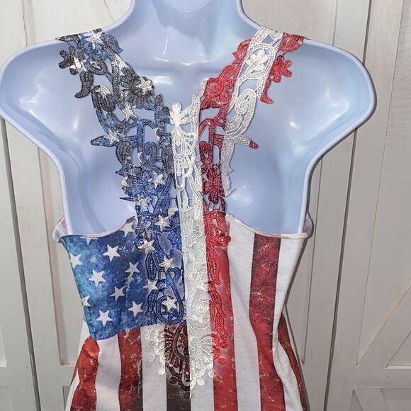 IFSE Las Vegas American Flag Lace Racerback Top Size Small - Picture 7 of 11